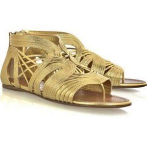 ALAIA FLATS GOLD METALIC SANDALS